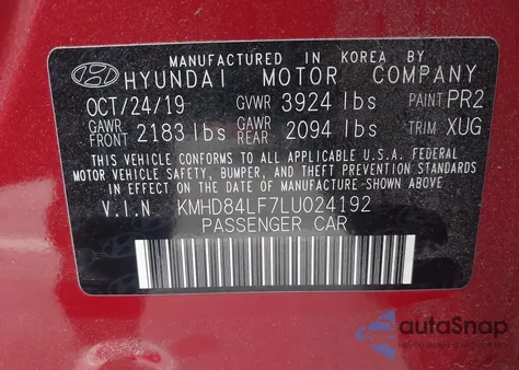 2020 Hyundai Elantra Sel z USA, uszkodzony, nr VIN KMHD84LF7LU024192